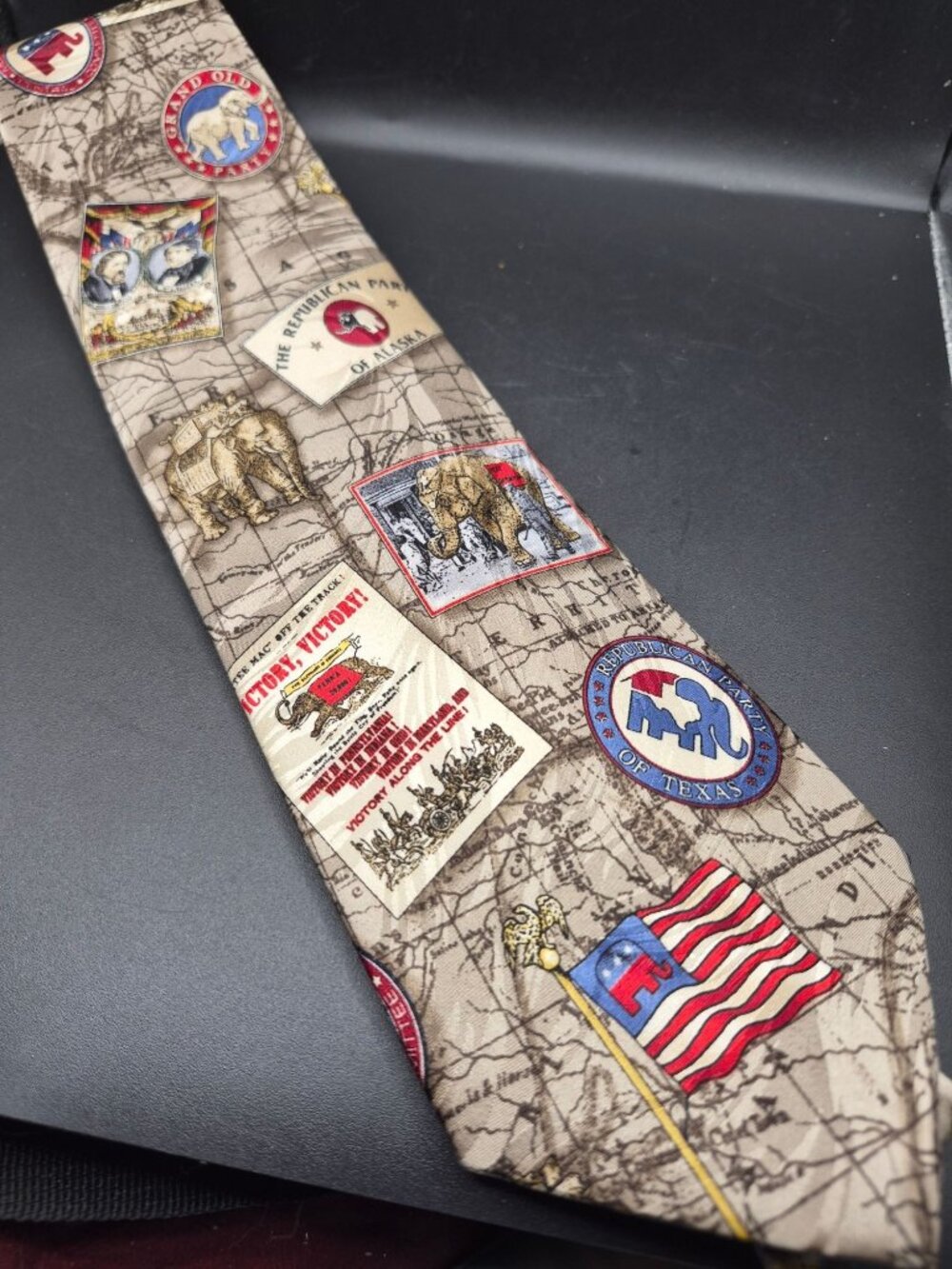 Republican Party Silk Necktie Tie Tales Featuring Historic GOP-Themed Graphics